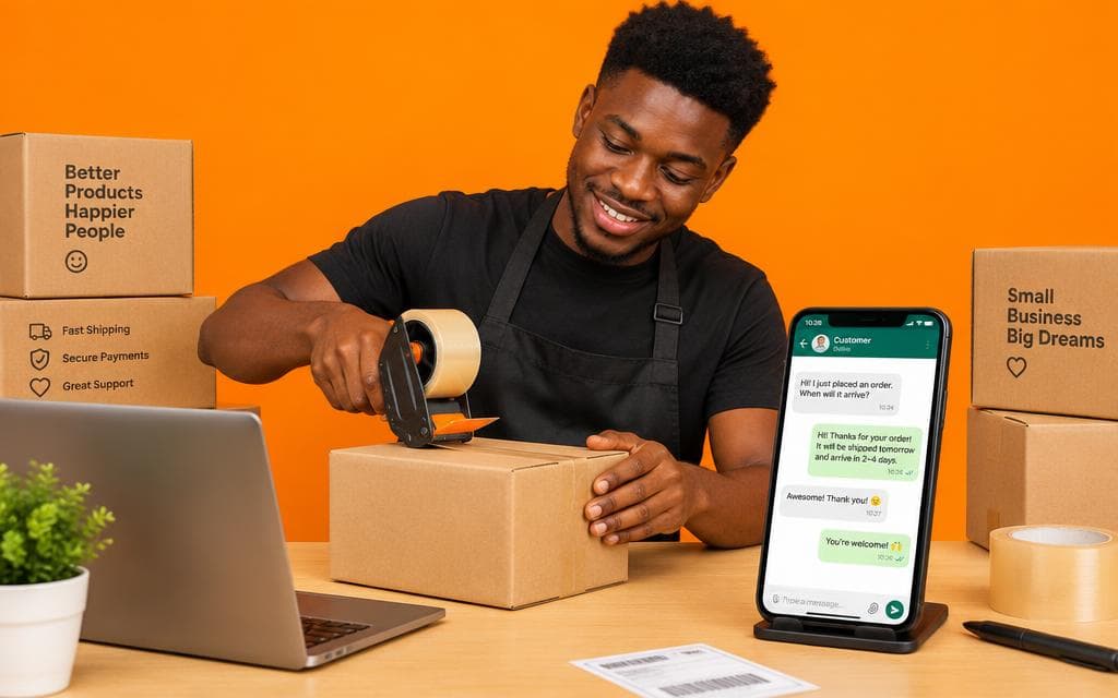 A small online-store owner preparing a customer order