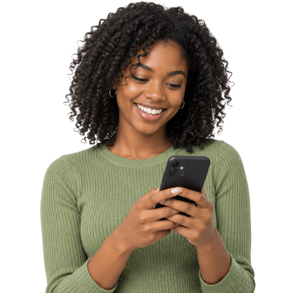 A customer using her phone to message a business